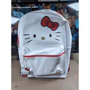 SANRIO Hello Kitty BIG FACE  Full Size Backpack 15” White Faux Leather